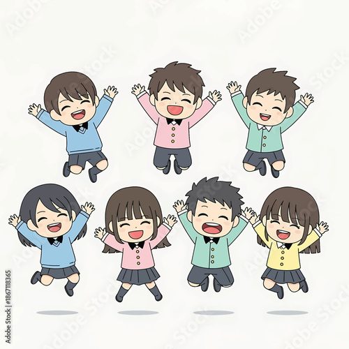 Cheerful Cartoon Children Jumping with Joy and Excitement.