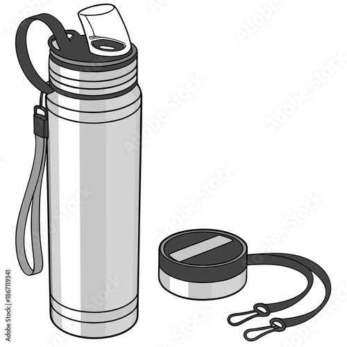 Stainless Steel Reusable Water Bottle, Modern Design Isolated