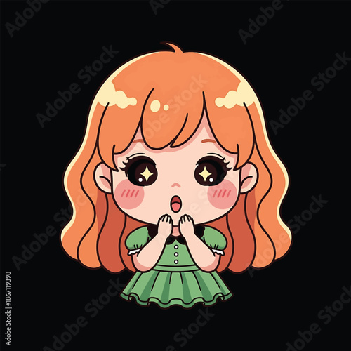 Chibi Girl with Orange Hair Expressing Surprise and Excitement.