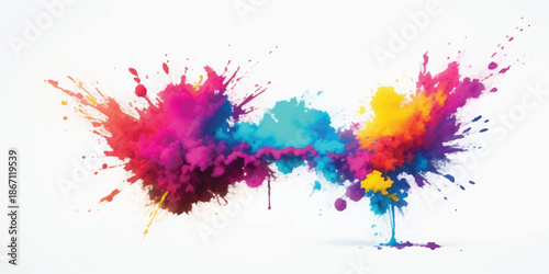 Energetic Eruption of Rainbow Colored Powder Clouds with Splatter Effects on White
