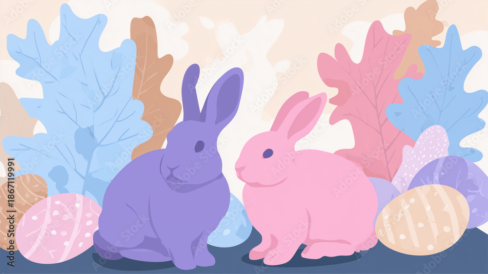 Obraz premium Purple Bunny Easter Clipart Flat Vector