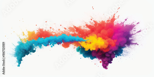 Dynamic Wave of Colorful Smoke and Vibrant Powder Pigment Isolated on White