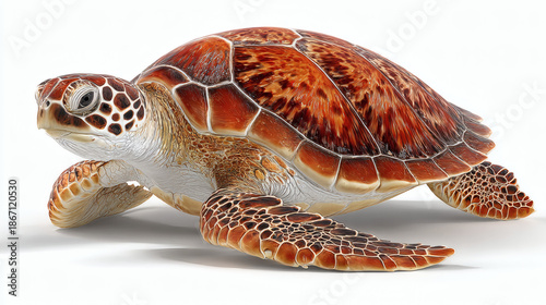 Green Sea Turtle White Background Close-Up