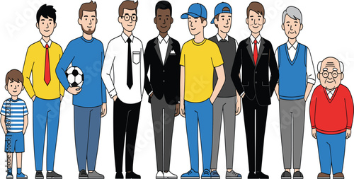 Set of Life Cycle Stages of a Man From Childhood and Youth to Old Age for Insurance and Educational Design.