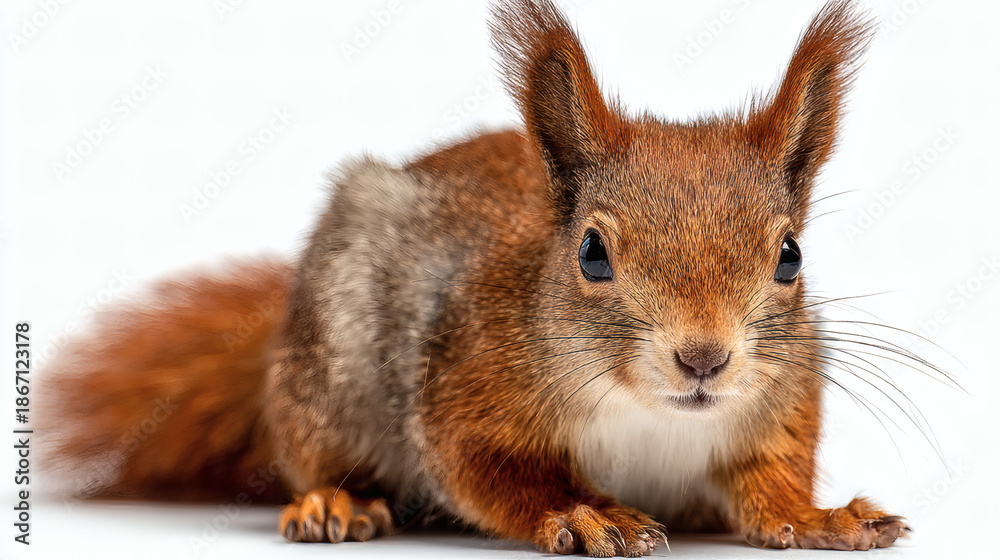 Obraz premium Red Squirrel White Background Cute Portrait