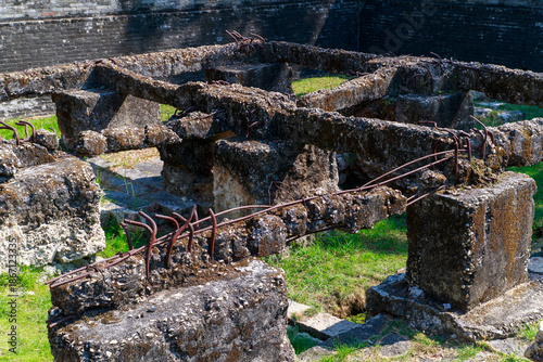 Foundation of a ruined building after war