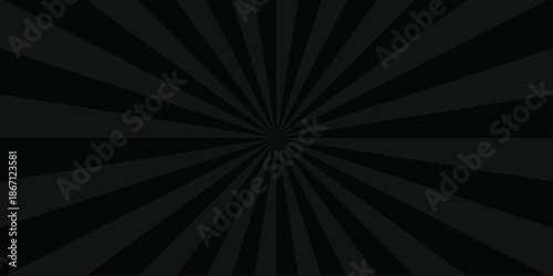 Sunburst beam light vintage shine and graphic summer explosion pattern. black and gray bright sunrise isolated glow striped texture background.