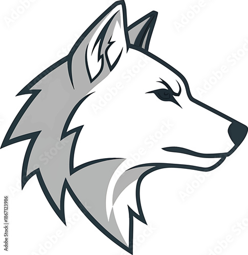 Detailed Illustration of a Wolf Head with Focused Expression.