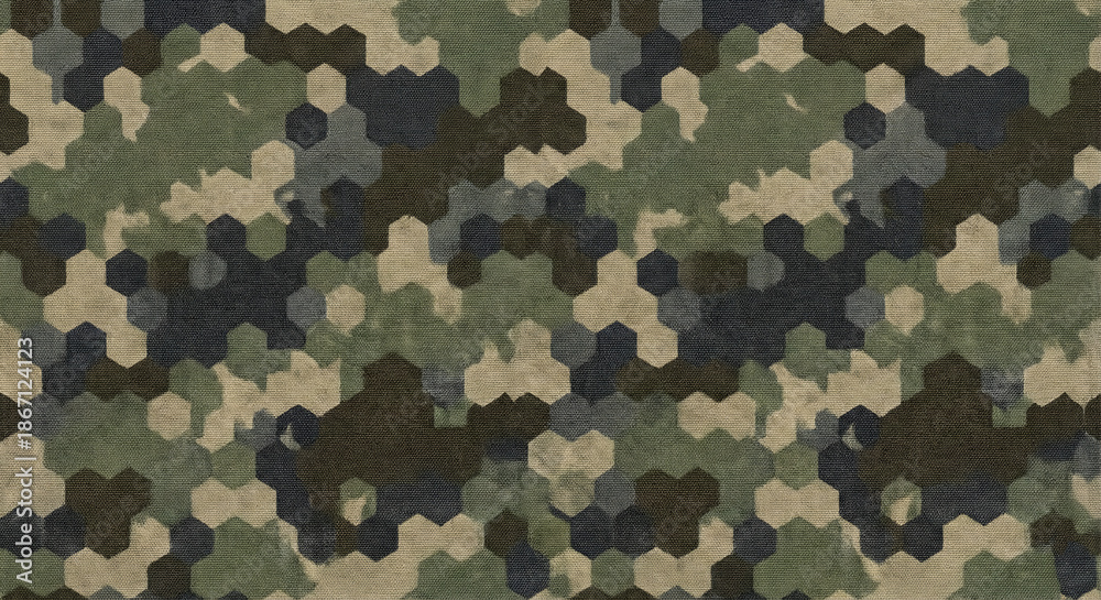 Fototapeta premium Close-up of green and brown military camouflage fabric texture
