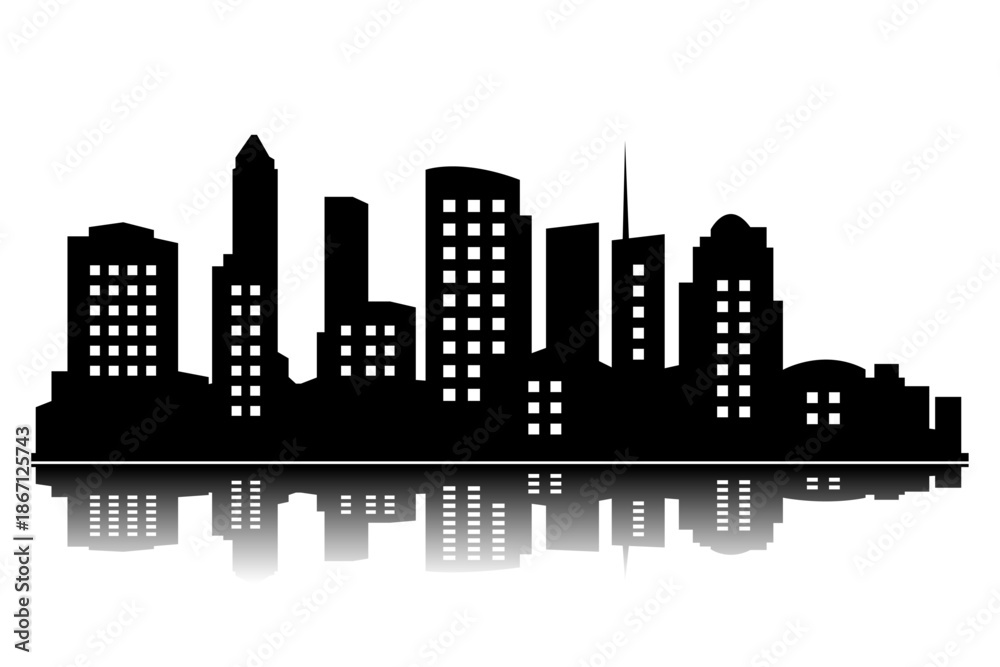 Obraz premium Black silhouette city panorama skyline flat vector without background