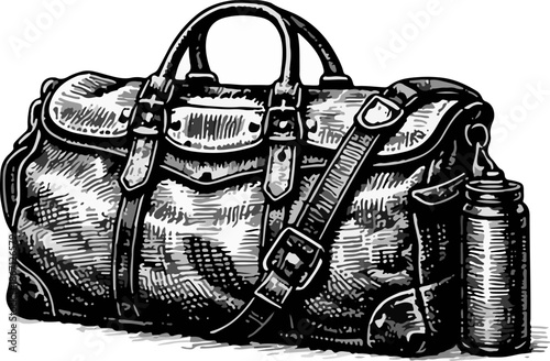 Canvas Duffle Bag with Bottle Sketch