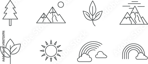 Collection of simple nature icons in line style