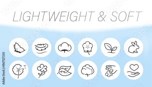 Set icons properties of lightweight and soft for describes materials, fabrics, clothing, and other products. Vector elements are good for different backgrounds, well scalable and editable. EPS10.