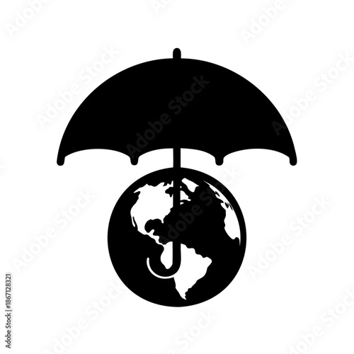 World globe protected by an umbrella, illustrating global conservation and safety metaphor
