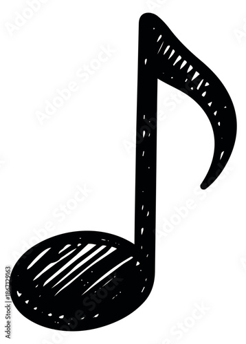 Hand drawn illustration of a musical eighth note depicting a symbol of rhythm for music projects