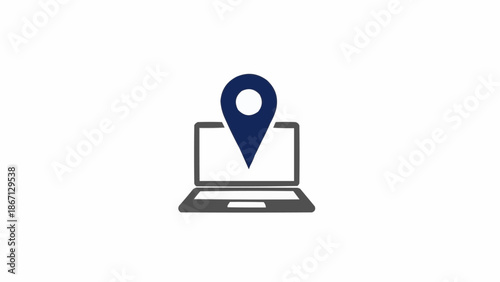 Laptop with map pin on screen.
