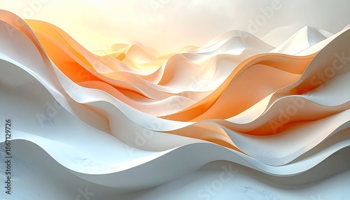 Sweeping white and orange waves gently undulate across a serene landscape from an aerial viewpoint