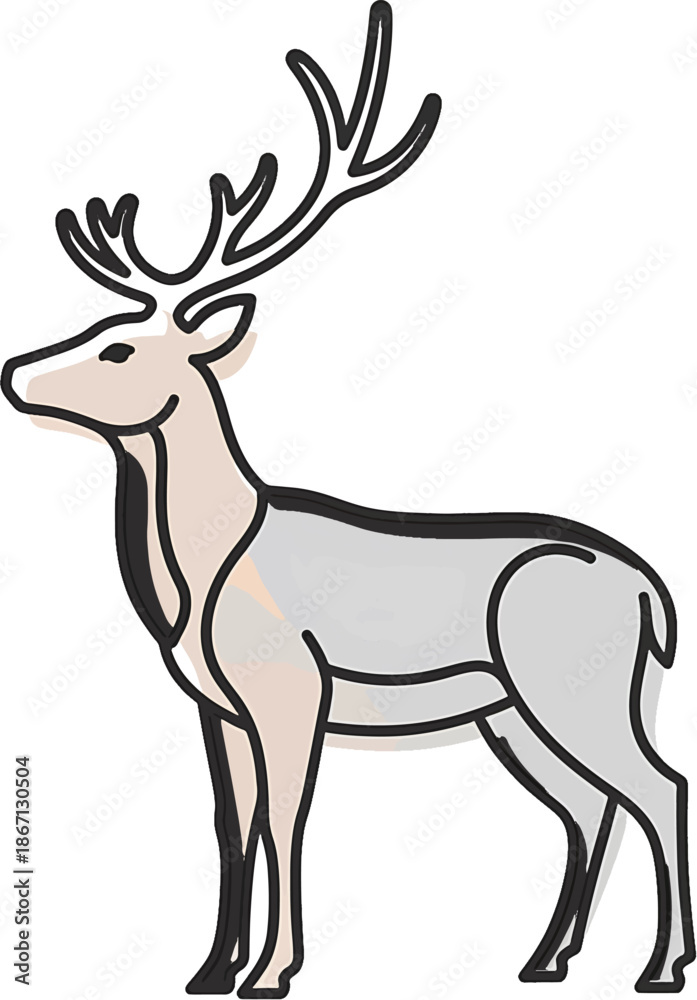 Fototapeta premium Elegant Deer Illustration with Detailed Antlers and Graceful Posture.