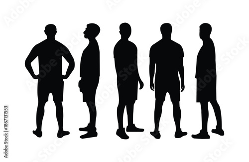  standing man with half pant silhouette in different types of position with standing sideways easy to edit and use standing sideways