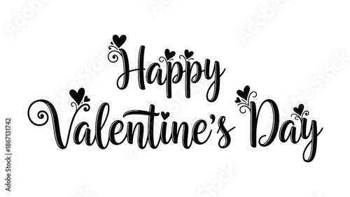Happy valentines day text with hearts and flowers on transparent background