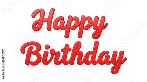 Red happy birthday text on isolated on transparent background for celebration