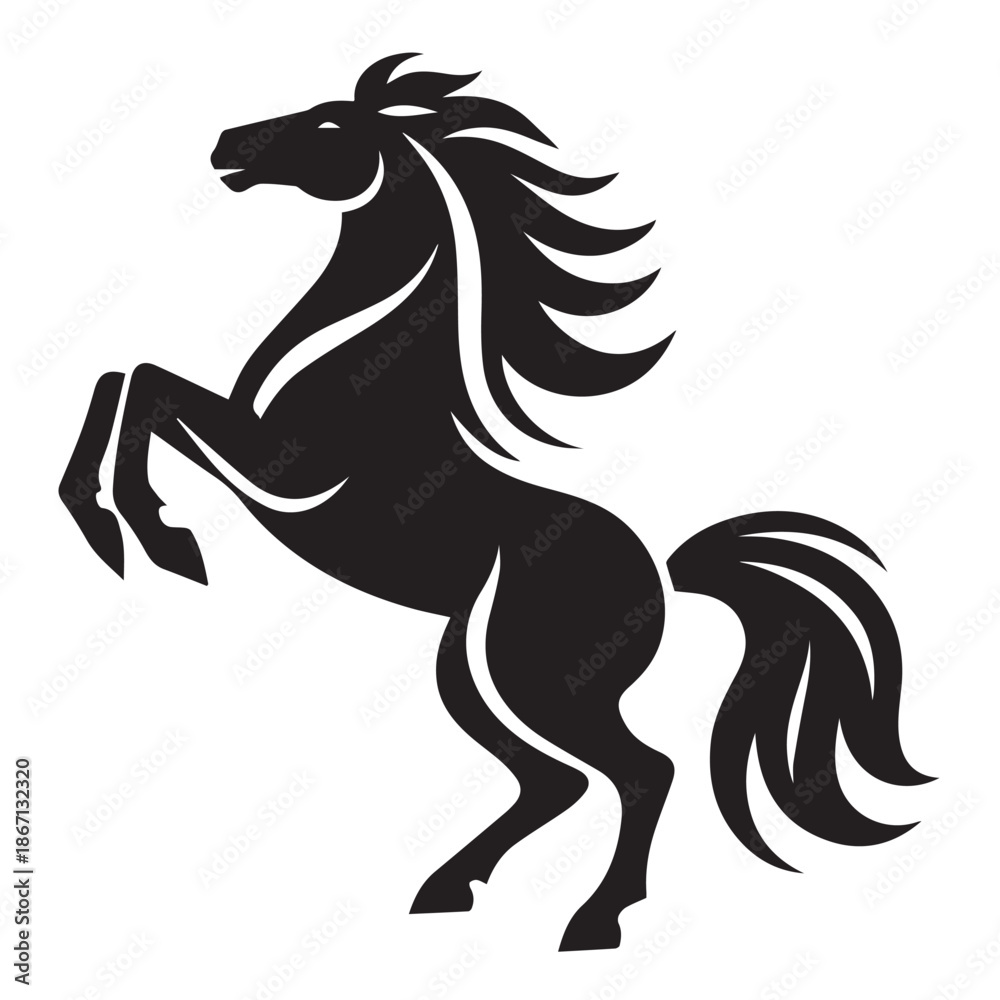 Fototapeta premium Black and white vector silhouette of a horse