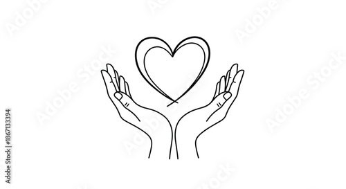 Hands gently cupping a stylized heart shape symbolizing love, care, kindness, compassion, and support for charity or donation.