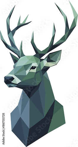 Geometric Deer Head Sculpture with Intricate Faceted Design.