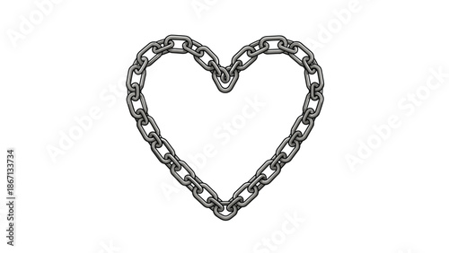 Strong metal chain linked together to form a heart shape for themes of unbreakable love, strength, and emotional connection.