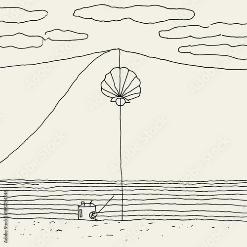 Minimalist Line Art of a Figure Sampling Food