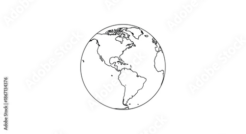 Minimalist line drawing of the earth globe showing the outlines of North and South America on a white background.