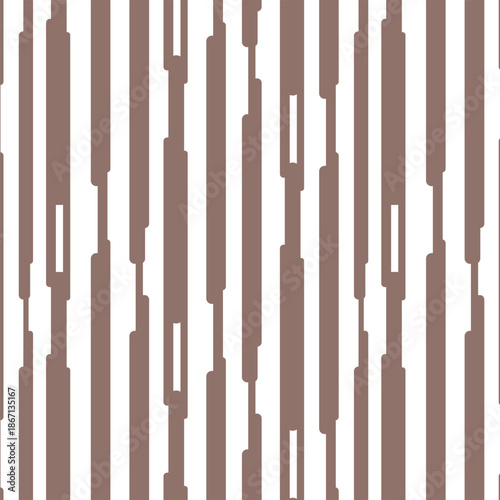 Minimalist seamless vector pattern featuring vertical rounded bars in taupe and white, contemporary abstract geometric background for modern textiles and stationery.