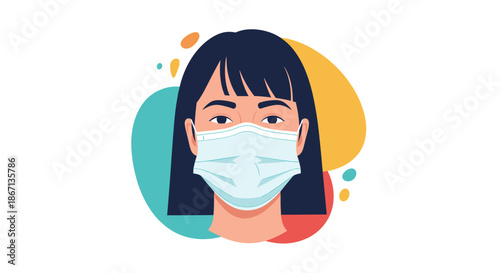 Portrait of a young Asian woman wearing a protective surgical face mask to prevent the spread of viruses and germs.