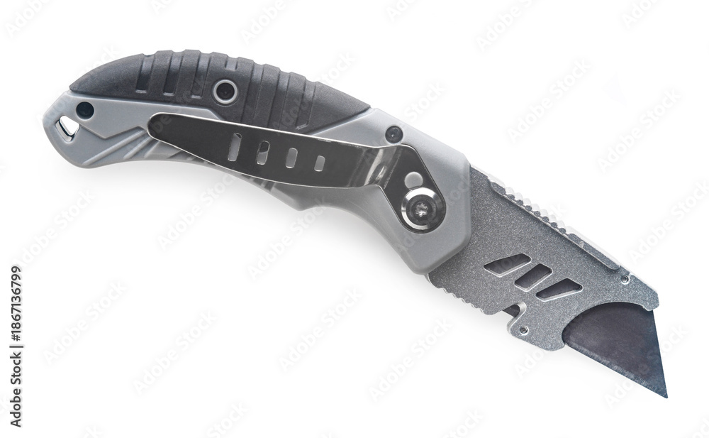 Obraz premium Construction knife close-up on a white isolated background