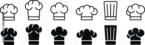 chef, cook, baker, catering, hat, uniform, restaurant, kitchen, icon, set, toque, cooking, equipment, food, preparation, gourmet, cafeteria, worker, culinary, professional, designer, instructor, compa
