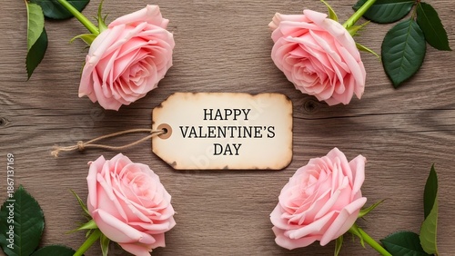 Happy valentine's day with pink roses