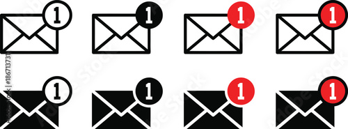 mail, email, message, notification, unread, envelope, communication, symbol, alert, sign, new, icon, vector, mark, information, badge, number one, count, internet, modern, design, flat, graphic, eleme