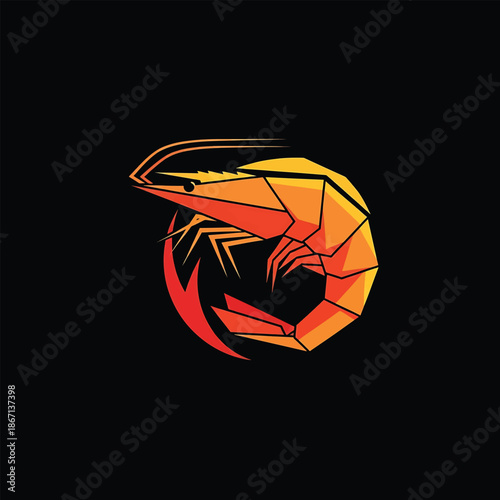 Geometric Shrimp Illustration - A Modern and Vibrant Seafood Design.