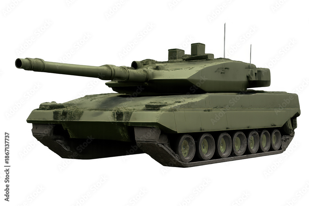 Fototapeta premium Modern main battle tank standing ready for combat, armored military vehicle with powerful weaponry protecting security