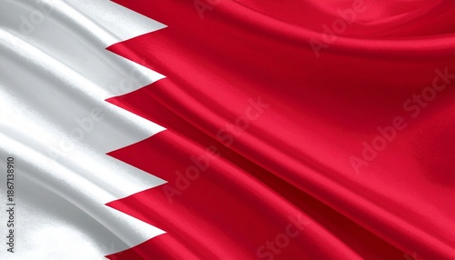 Bahrain flag with red field, white band, and five-point serrated line.