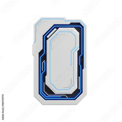 3D futuristic UI control panel tile, clean geometry, neon accent lines, smooth plastic material, isolated object, pure white background, no shadow, no reflections, PNG, f