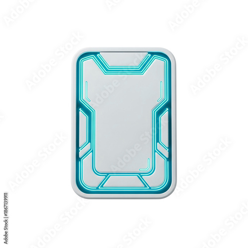 3D futuristic UI control panel tile, clean geometry, neon accent lines, smooth plastic material, isolated object, pure white background, no shadow, no reflections, PNG, f