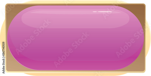 Glossy pink oval button in a wooden frame filling the entire space, creating a simple yet vibrant composition