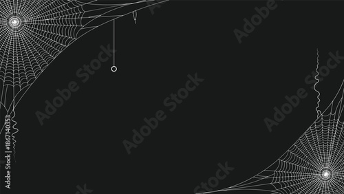 Spider web corner borders on dark black background create a spooky and eerie atmosphere for halloween and horror themed graphic designs.