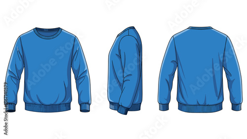 Professional blue sweatshirt or long sleeve shirt template showing front side and back views for apparel design and branding mockups.