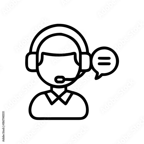 Customer support service representative talking on headset with speech bubble  