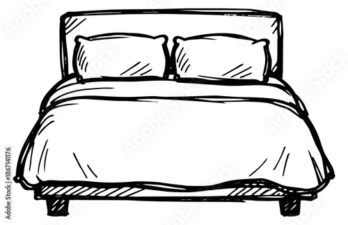 Hand drawn illustration of a bed depicting a sleeping space for a bedroom