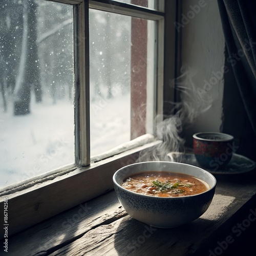 a soup near window