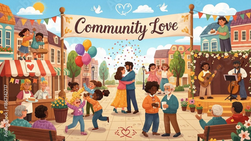 Diverse community celebrating together with music and food concept of unity and togetherness vibrant street festival scene