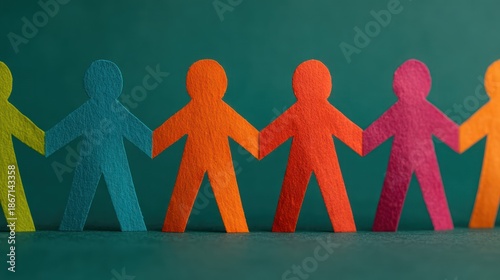 Unity Beyond Borders Colorful Paper Figures Holding Hands Represent Teamwork Inclusion and Global Unity People Linked Globally